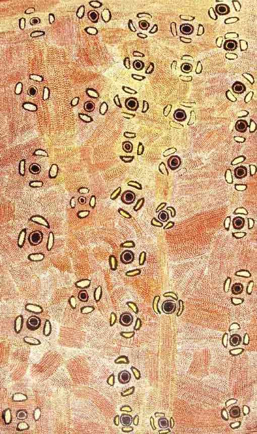 Click to Enlarge:  Wentja 2 Napaltjarri, Sand hills and Yam FlowersCat. no. 10-177-1711, Synthetic polymer on Belgian linen, 158 by 96 cm
