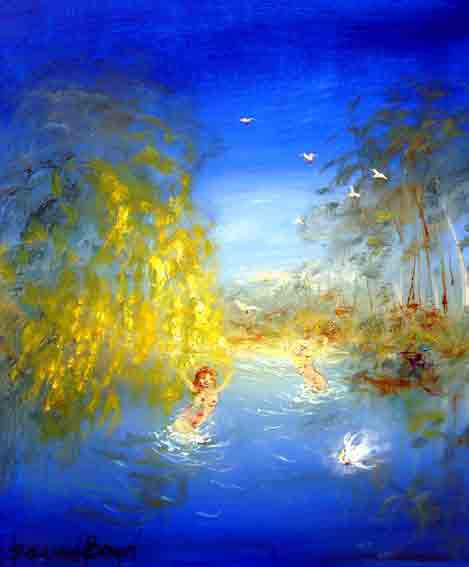 David Boyd, Europa under the Wattle Tree, oil on board, 50 x 40 cm