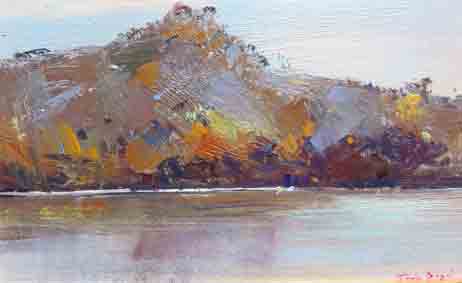 Jamie Boyd, 4-12 Pulpit rock across river, oil on board, 16 x 25 cm