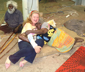 Photo: Tjawina Porter Nampitjinpa (B.1950) and Aniela Kos, 2006 in Alice Springs