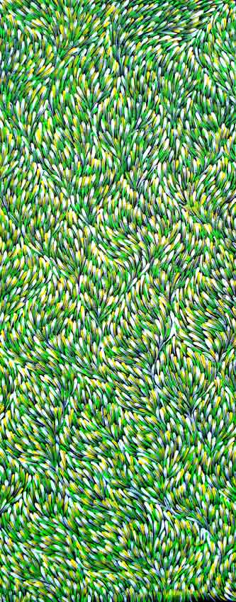 Click to Enlarge: Gloria Petyarre, Bush medicine Leaves CP0708, Synthetic polymer on Belgian linen,152 x 62 cm