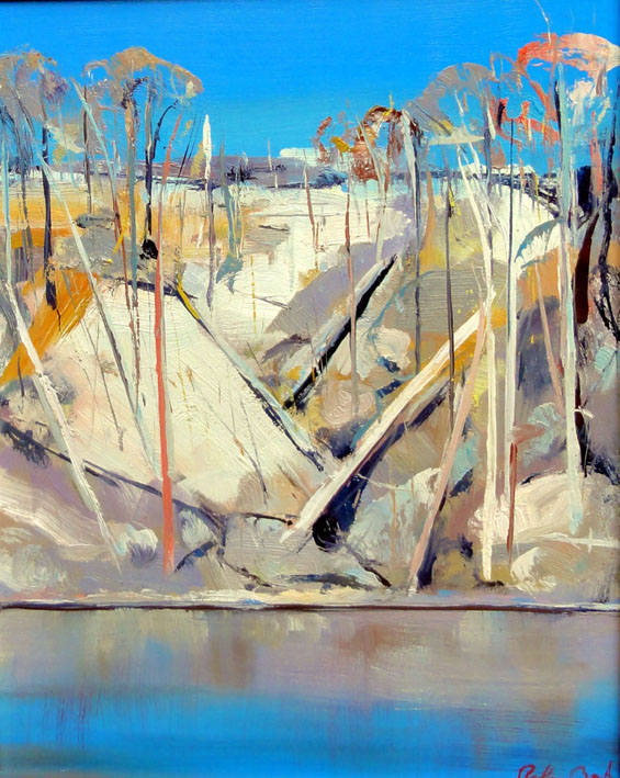 Click to Enlarge: Arthur Boyd (1920-1999), Shoalhaven River Escarpment c.1970-75, Oil on Board, 36 cm x 30 cm