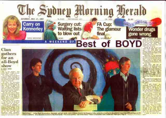 Boyd exhibition in Galeria Aniela coup the Sydney Morning Herald FRONT page!