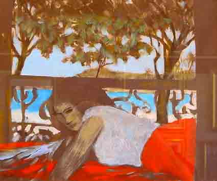 Ray Crooke, Girl on Veranda circa 1960-70, Mixed Medium, 26 x 30 cm